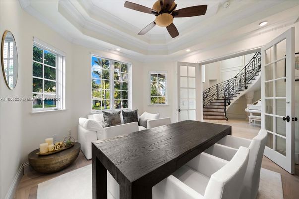 Dining room, Interior, Recessed Lighting, Wood Texture Flooring