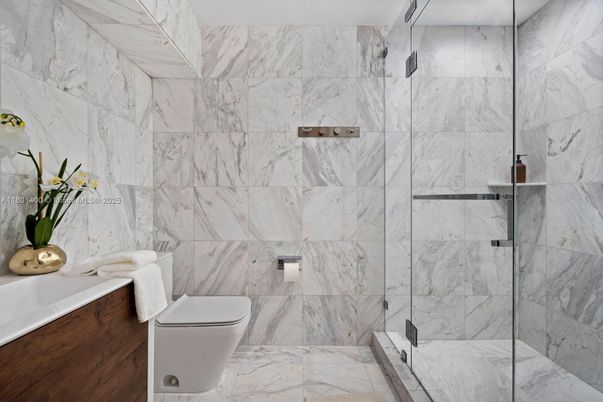 Bathroom, Glass Shower, Interior, Marble, Marble Walls