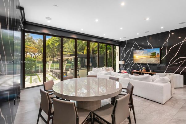 Dining room, Fireplace, Interior, Living room, Marble Walls, Recessed Lighting