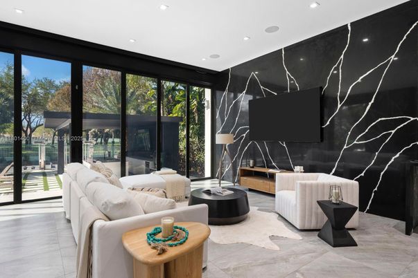 Fireplace, Interior, Living room, Marble Walls, Recessed Lighting