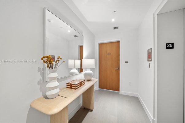Elevator, Interior, Recessed Lighting, Wood Texture Flooring