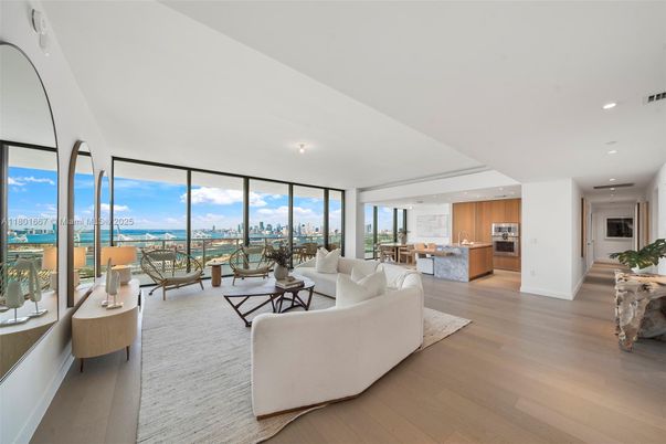 Interior, Kitchen, Living room, Recessed Lighting, Stainless Steel Appliances, Water, Wood Texture Flooring