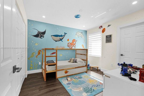 Bedroom, Interior, Recessed Lighting, Wood Texture Flooring
