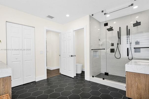 Bathroom, Glass Shower, Interior, Recessed Lighting
