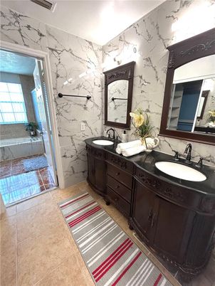 Bathroom, Dual Sink Vanities, Interior, Marble Walls