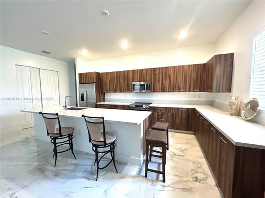 Interior, Kitchen, Marble, Recessed Lighting, Stainless Steel Appliances
