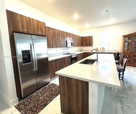 Interior, Kitchen, Marble, Recessed Lighting, Stainless Steel Appliances