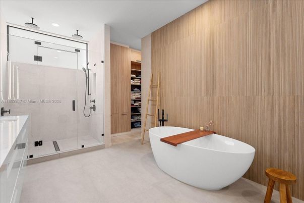 Bathroom, Free Standing Baths, Glass Shower, Interior, Recessed Lighting