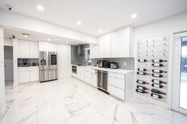 Interior, Kitchen, Marble, Recessed Lighting, Stainless Steel Appliances