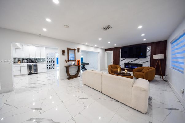 Fireplace, Interior, Living room, Marble, Recessed Lighting