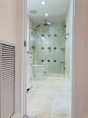 Bathroom, Glass Shower, Interior, Recessed Lighting