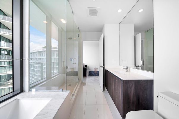 Bathroom, Dual Sink Vanities, Glass Shower, Interior, Marble, Recessed Lighting