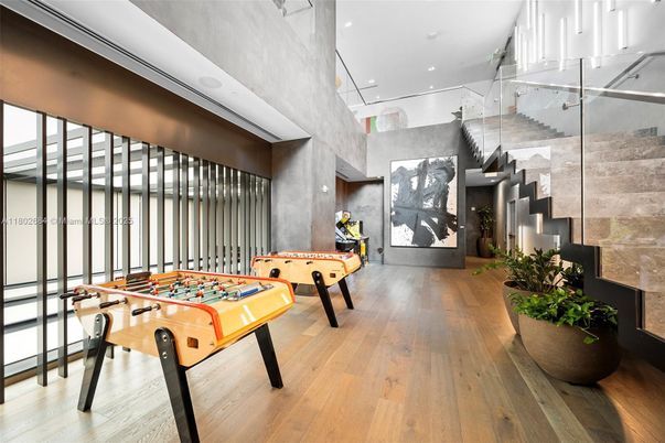 Game Room, Interior, Pendant Lights, Recessed Lighting, Wood Texture Flooring