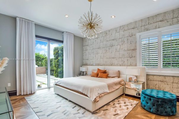 Bedroom, Interior, Pendant Lights, Recessed Lighting, Wood Texture Flooring