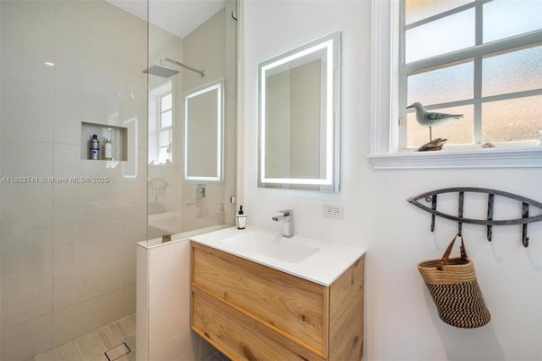 Bathroom, Glass Shower, Interior, Wood Texture Flooring