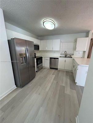 Interior, Kitchen, Stainless Steel Appliances, Wood Texture Flooring