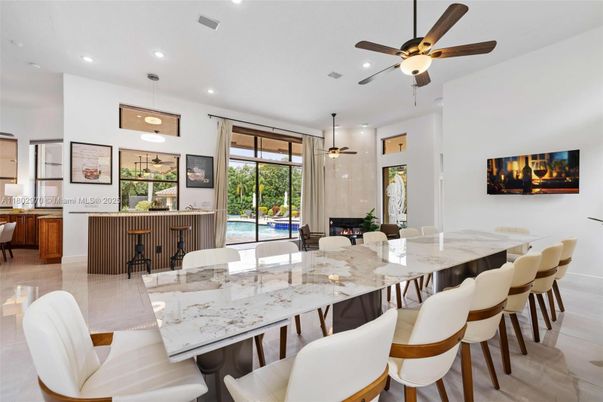 Dining room, Fireplace, Interior, Kitchen, Living room, Pendant Lights, Recessed Lighting