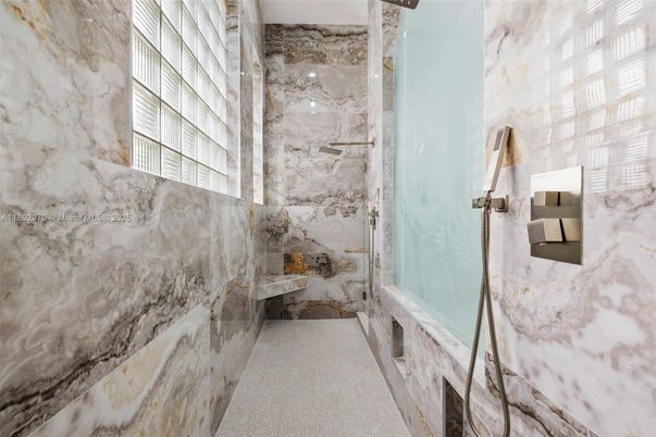 Bathroom, Glass Shower, Interior, Marble Walls