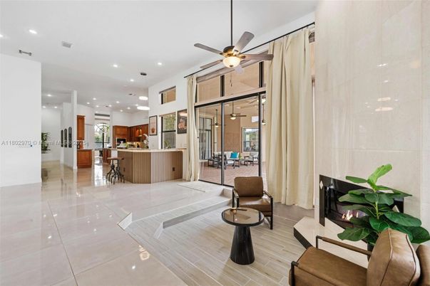 Fireplace, Interior, Kitchen, Living room, Recessed Lighting