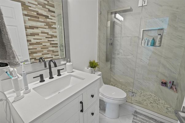 Bathroom, Glass Shower, Interior, Marble Walls
