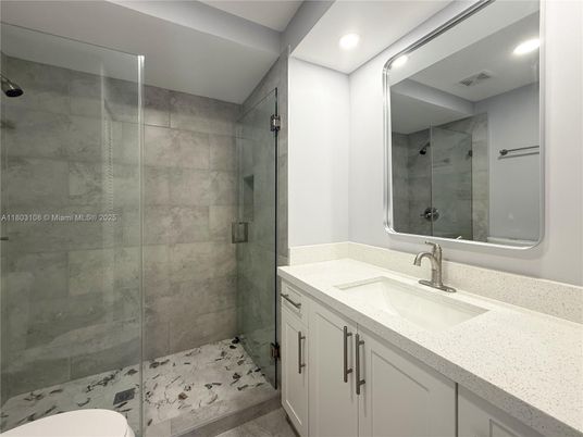 Bathroom, Glass Shower, Interior, Recessed Lighting