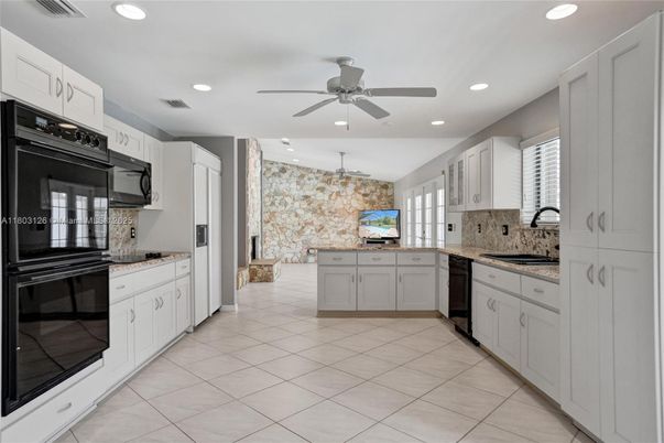 Interior, Kitchen, Recessed Lighting, Stone Walls