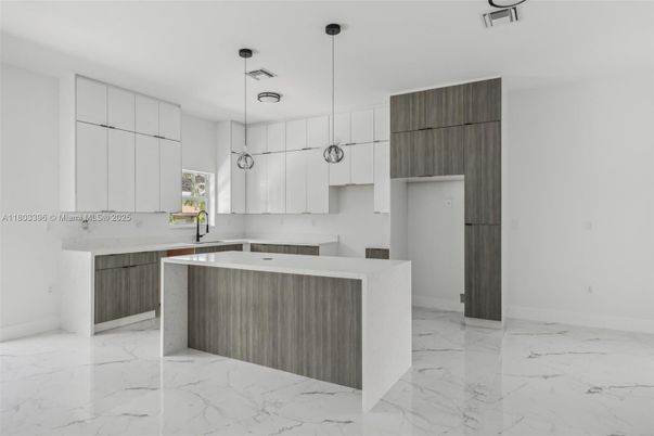 Interior, Kitchen, Marble, Pendant Lights