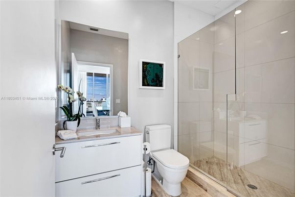 Bathroom, Glass Shower, Interior, Wood Texture Flooring