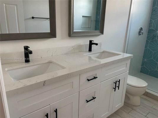 Bathroom, Dual Sink Vanities, Interior, Wood Texture Flooring