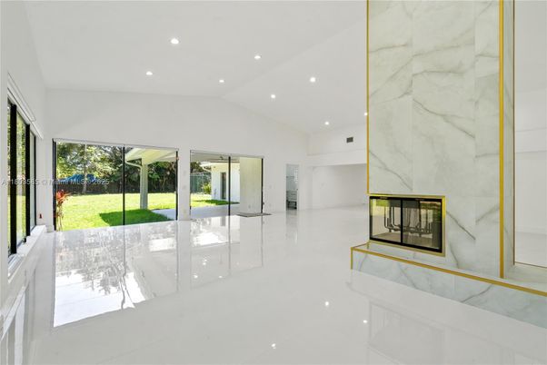 Empty room, Fireplace, Interior, Marble Walls, Recessed Lighting