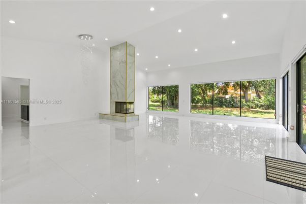 Empty room, Fireplace, Interior, Marble Walls, Recessed Lighting