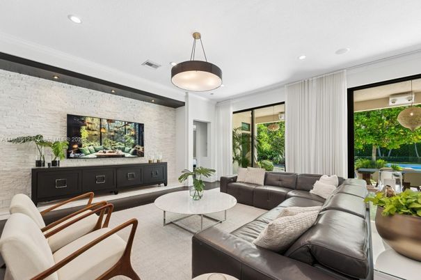 Interior, Living room, Recessed Lighting, Stone Walls