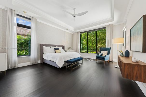 Bedroom, Interior, Pendant Lights, Wood Texture Flooring