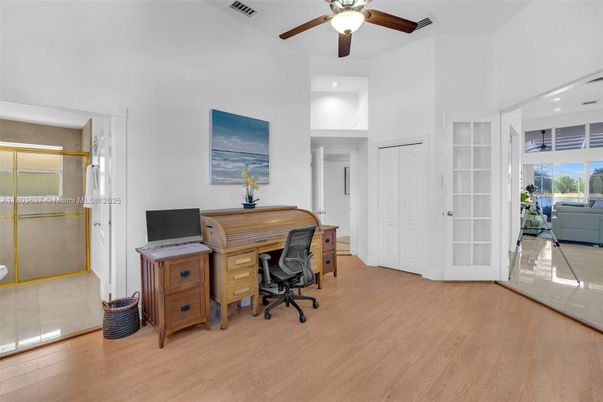 Home Office, Interior, Recessed Lighting, Wood Texture Flooring
