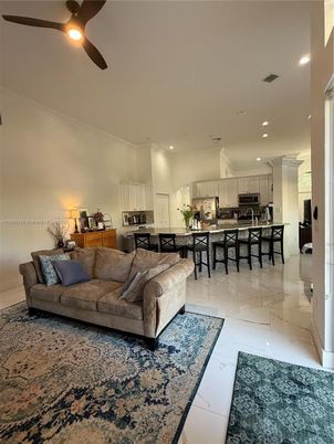 Interior, Kitchen, Living room, Marble, Recessed Lighting, Stainless Steel Appliances