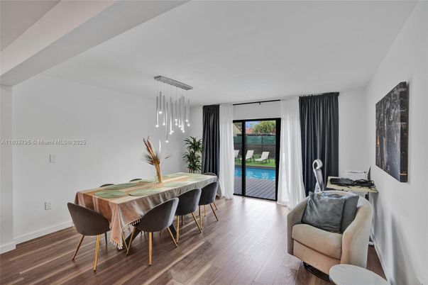 Dining room, Interior, Pendant Lights, Wood Texture Flooring