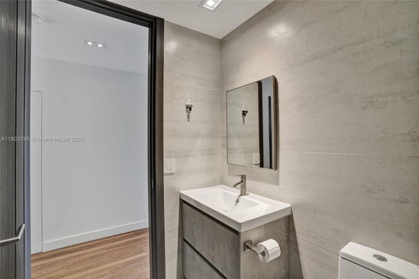 Bathroom, Interior, Recessed Lighting, Wood Texture Flooring