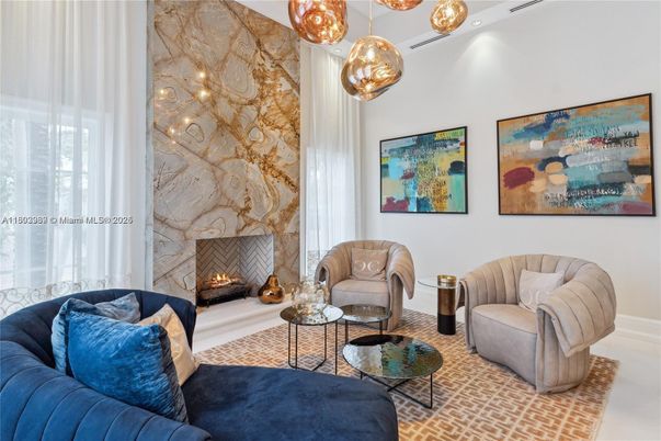 Fireplace, Interior, Living room, Pendant Lights