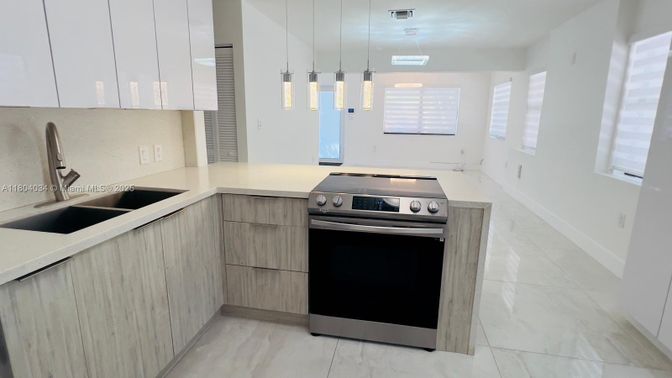Interior, Kitchen, Marble, Pendant Lights, Stainless Steel Appliances