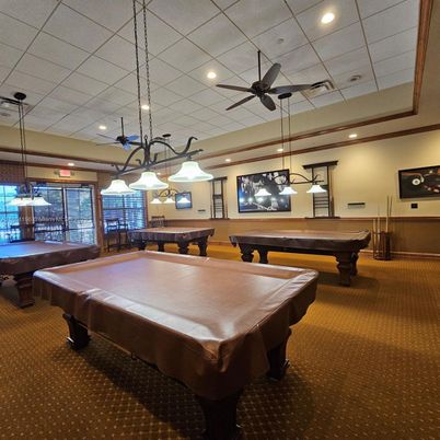 Billiard Table, Chandelier, Game Room, Interior, Pendant Lights, Recessed Lighting