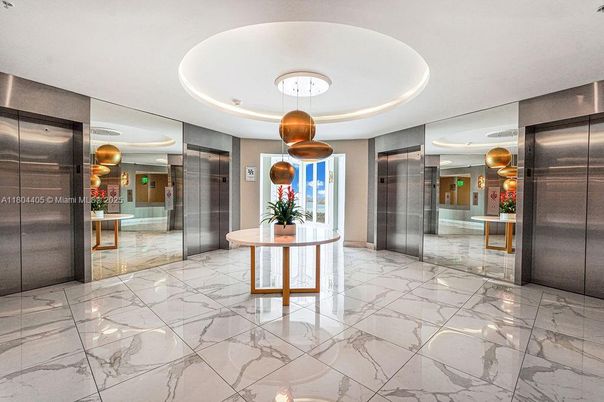 Elevator, Interior, Marble, Pendant Lights