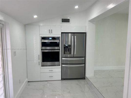 Interior, Kitchen, Marble, Recessed Lighting, Stainless Steel Appliances
