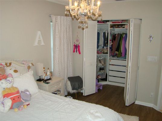 Bedroom, Chandelier, Interior, Wood Texture Flooring