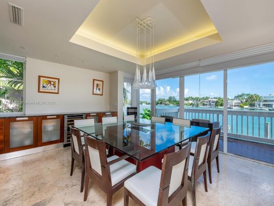 Dining room, Interior, Pendant Lights, Water