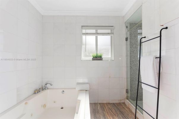 Bathroom, Glass Shower, Interior, Wood Texture Flooring