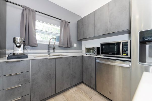 Interior, Kitchen, Stainless Steel Appliances, Wood Texture Flooring