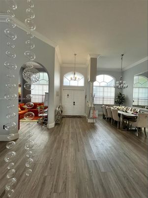 Chandelier, Dining room, Interior, Pendant Lights, Wood Texture Flooring