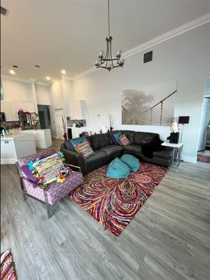 Chandelier, Interior, Kitchen, Living room, Pendant Lights, Recessed Lighting, Wood Texture Flooring
