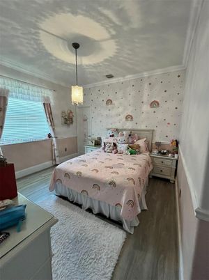 Bedroom, Interior, Pendant Lights, Wood Texture Flooring