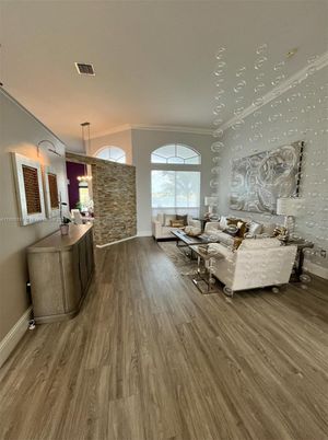 Interior, Living room, Pendant Lights, Stone Walls, Wood Texture Flooring